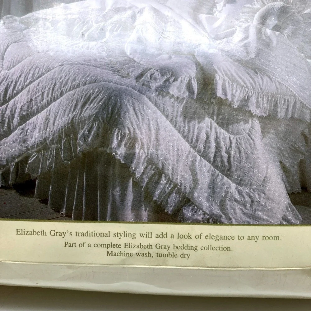Vintage Elizabeth Gray Laurel Lace Ecru Percale Full Sheet Set USA